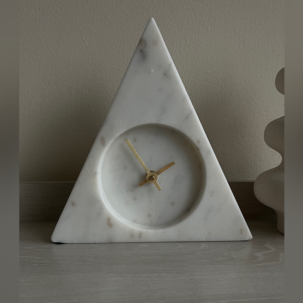 Marble Triangular Mantel Clock Ivory Modern Minimalist Design Neiman Marcus
